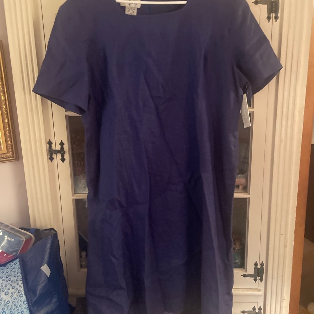 Purple  l100% LINEN Midi Dress with Raglan Sleeves and Crew Neck 18